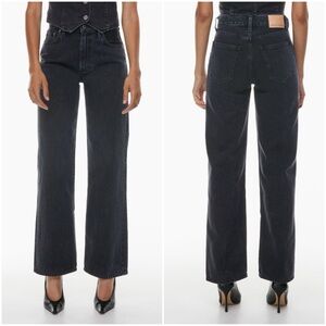 Aritzia Denim Forum The Farrah High Rise Wide Leg Jeans Dark Wash Black Eyeliner